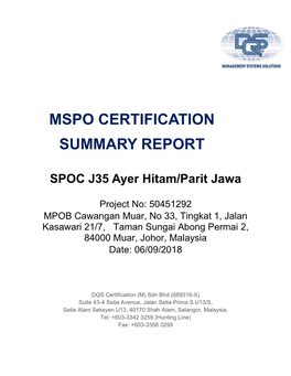 Mspo Certification Summary Report Spoc