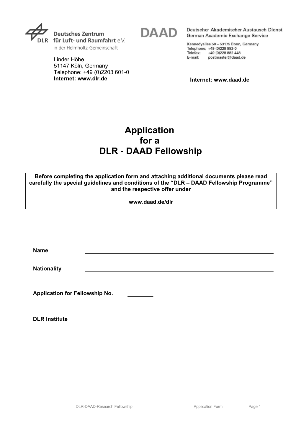 DLR - DAAD Fellowship