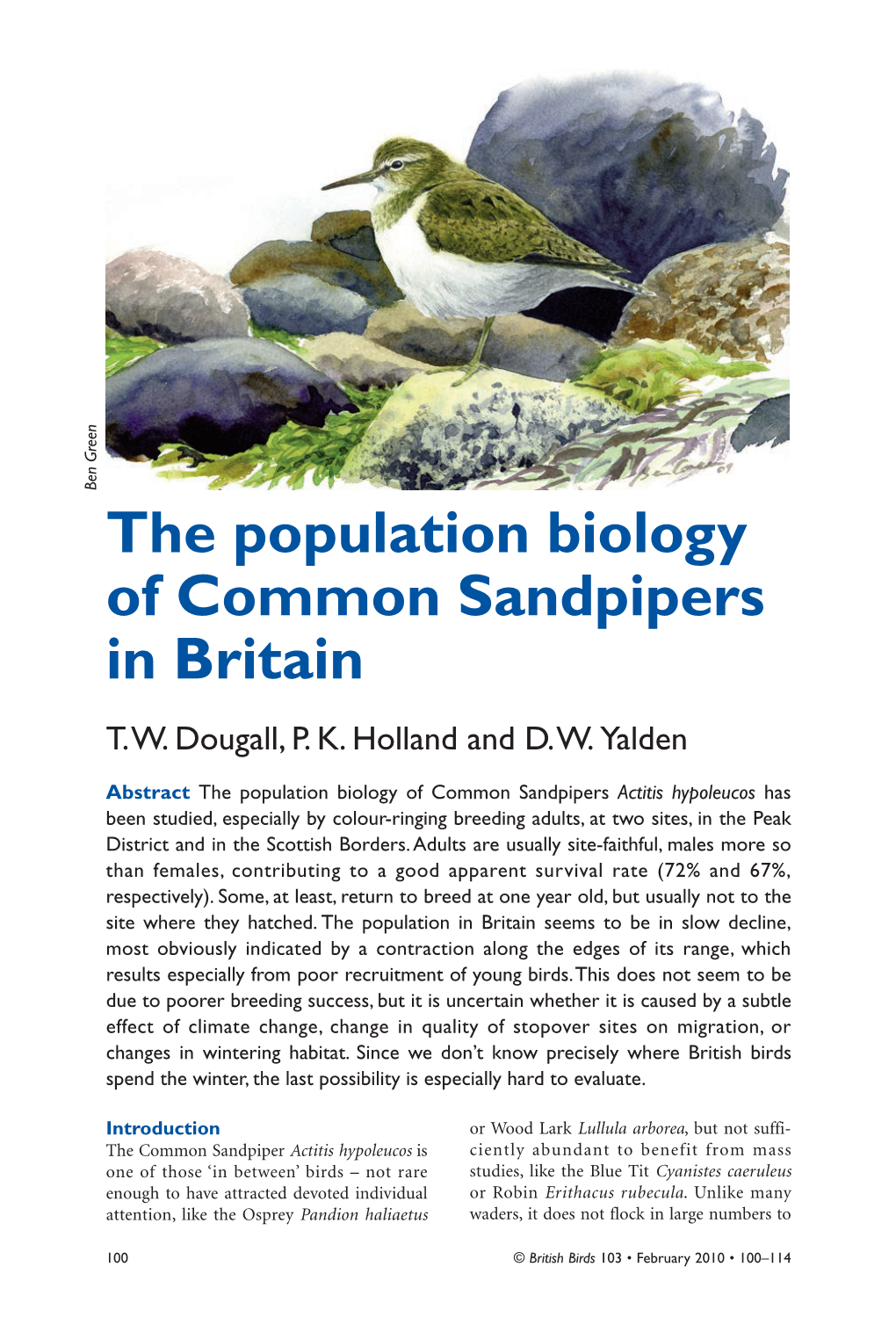 The Population Biology of Common Sandpipers in Britain T