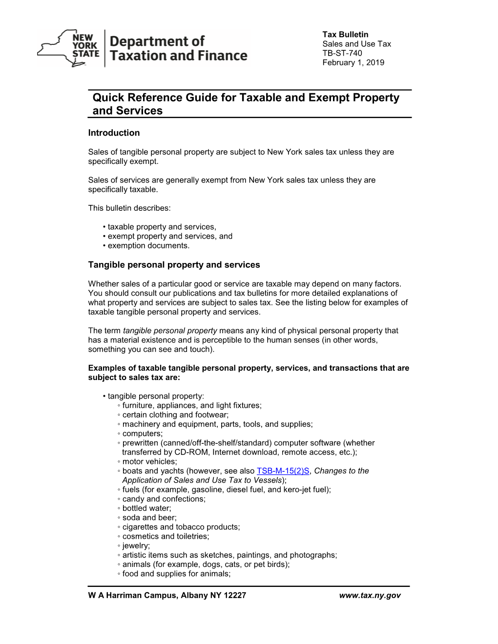 TB-ST-740:(2/19):Quick Reference Guide for Taxable and Exempt