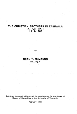 The Christian Brothers in Tasmania: a Portrait 1911-1988