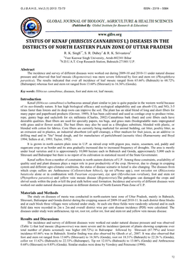 Status of Kenaf (Hibiscus Cannabinus L) Diseases in the Districts of North Eastern Plain Zone of Uttar Pradesh R