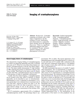 Imaging of Craniopharyngioma Erin O’Connor