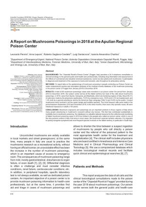 A Report on Mushrooms Poisonings in 2018 at the Apulian Regional Poison Center