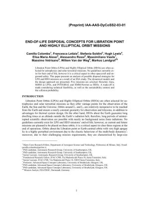 End-Of-Life Disposal Concepts for Libration Point and Highly Elliptical Orbit Missions