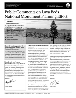 Public Comments on Lava Beds National Monument Planning Effort