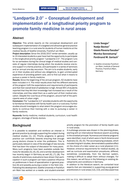 Landpartie 2.0” – Conceptual Development and Implementation of a Longitudinal Priority Program to Promote Family Medicine in Rural Areas