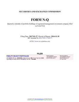 FIDELITY SELECT PORTFOLIOS Form N-Q Filed 2017-01-27