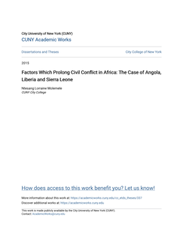 Factors Which Prolong Civil Conflict in Africa: the Case of Angola, Liberia and Sierra Leone