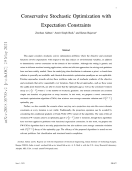 Conservative Stochastic Optimization with Expectation Constraints
