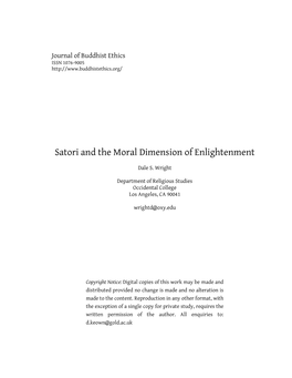 Satori and the Moral Dimension of Enlightenment