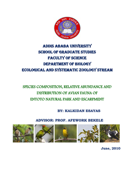 Addis Ababa University School of Graduate Studies Faculty of Science Department of Biology Ecological and Systematic Zoology Stream