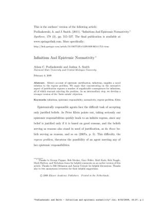 Infinitism and Epistemic Normativity".Tex; 8/02/2009; 18:27; P.1 2 Podlaskowski and Smith
