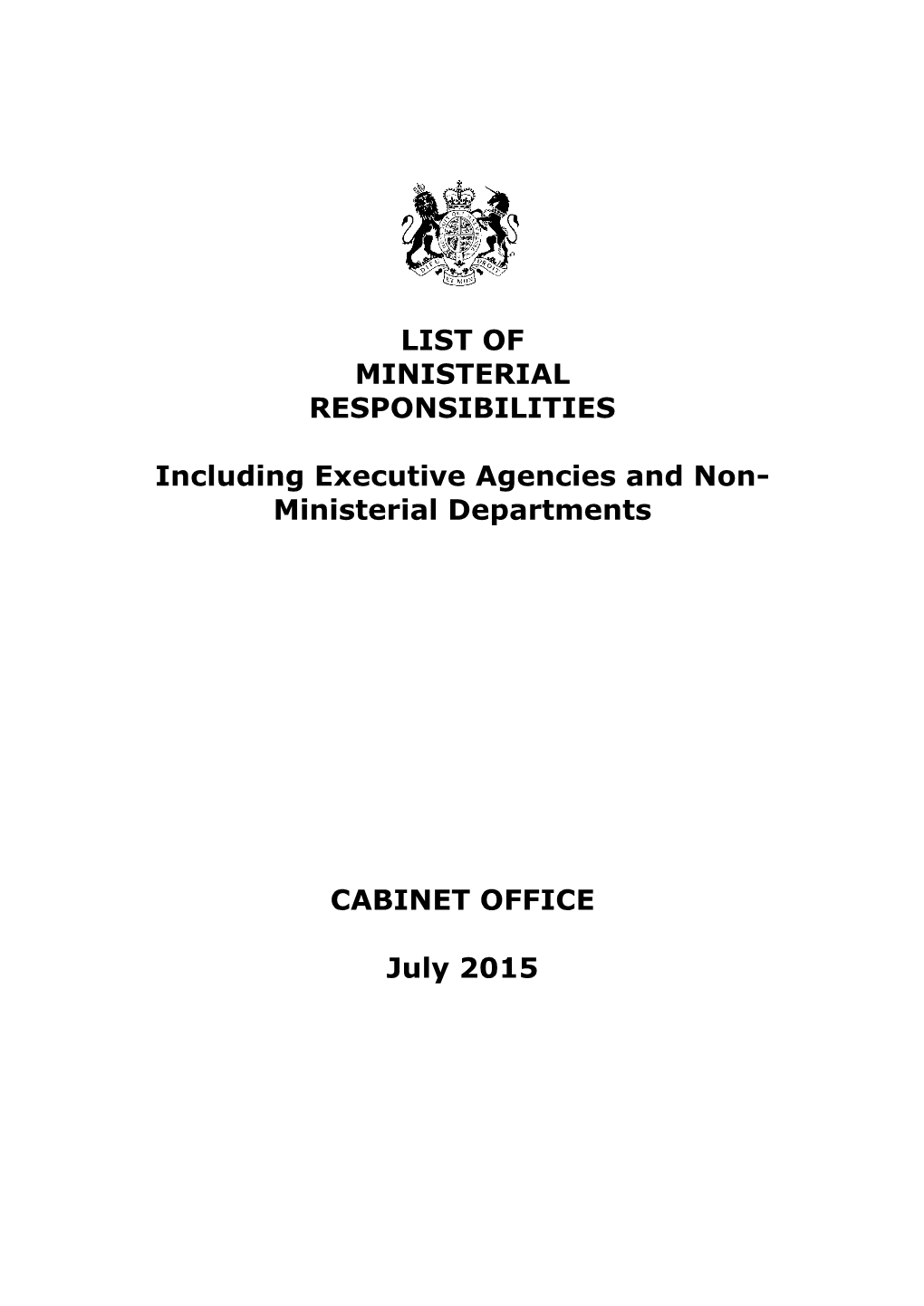 Ministerial Departments CABINET OFFICE July 2015