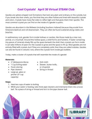 Cool Crystals! April 30 Virtual STEAM Club