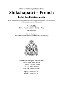 Shikshapatri – French Lettre Des Enseignements