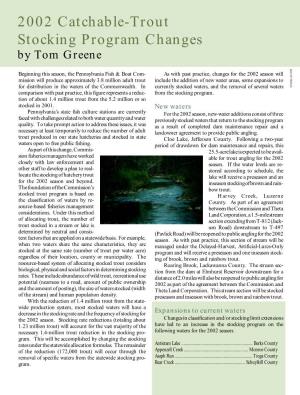 2002 Catchable-Trout Stocking Program Changes by Tom Greene