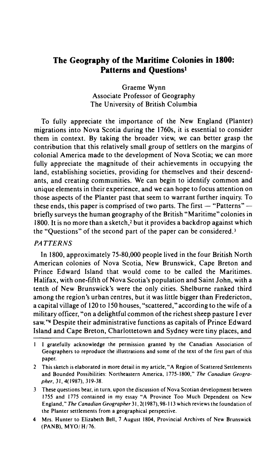 The Geography of the Maritime Colonies in 1800: Patterns and Questions1