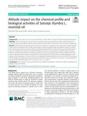 Altitude Impact on the Chemical Profile and Biological Activities of Satureja Thymbra L