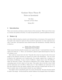 Graduate Macro Theory II: Notes on Investment