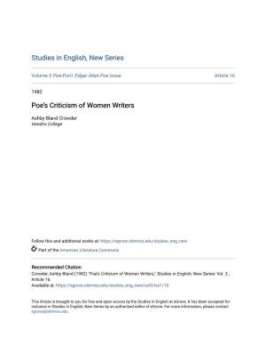 Poeâ•Žs Criticism of Women Writers