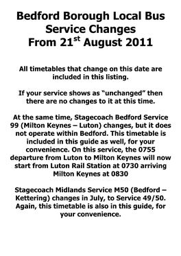Bedford Borough Local Bus Service Changes from 21 August 2011