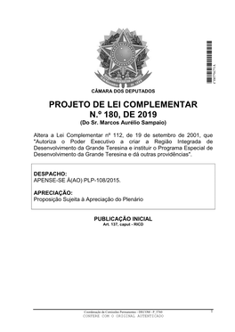 PROJETO DE LEI COMPLEMENTAR N.º 180, DE 2019 (Do Sr