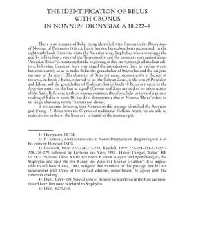 The Identification of Belus with Cronus in Nonnus’ Dionysiaca 18.222–8