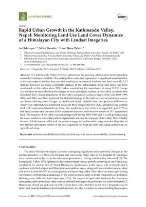 Rapid Urban Growth in the Kathmandu Valley, Nepal: Monitoring Land Use Land Cover Dynamics of a Himalayan City with Landsat Imageries
