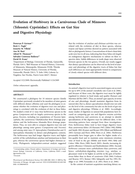 (Teleostei: Cyprinidae): Effects on Gut Size and Digestive Physiology