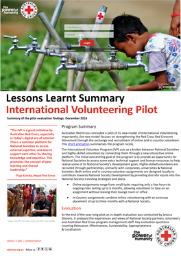 Lessons Learnt Summary International Volunteering Pilot Summary of the Pilot Evaluation Findings