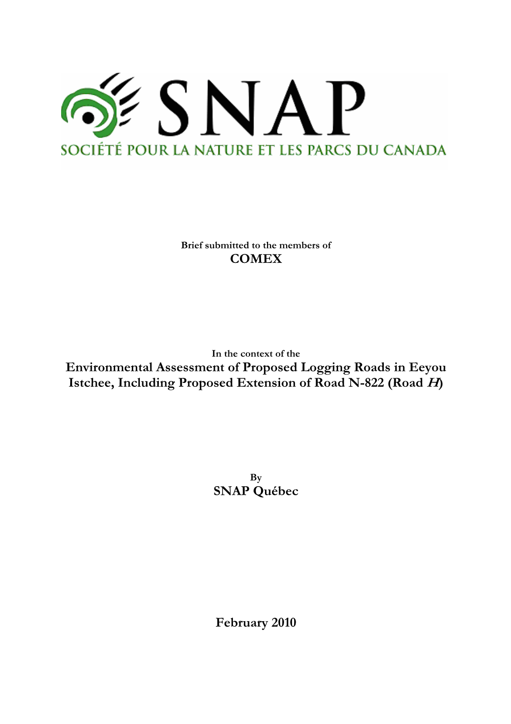 COMEX Environmental Assessment of Proposed Logging Roads in Eeyou