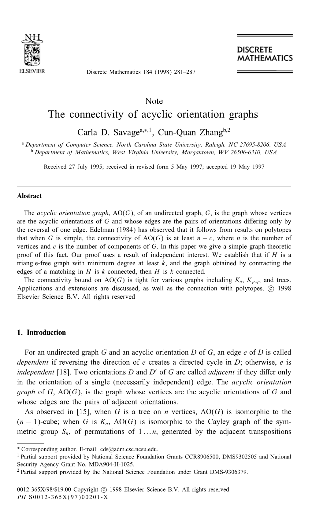 The Connectivity of Acyclic Orientation Graphs Carla D