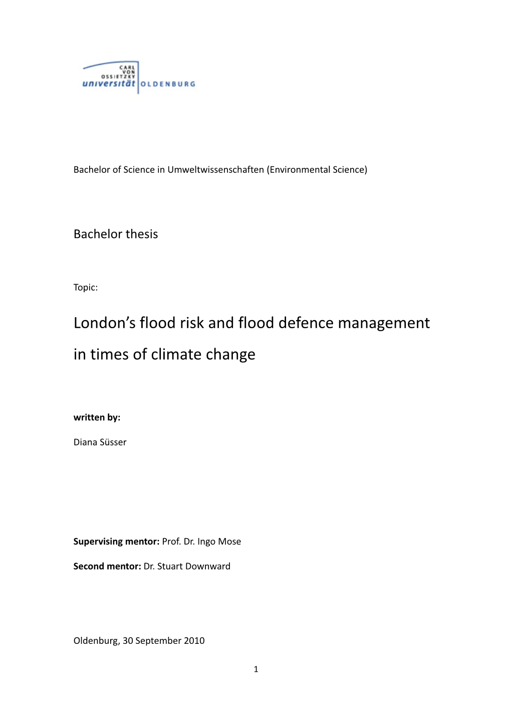 London's Flood Risk and Flood Defence Management in Times of Climate
