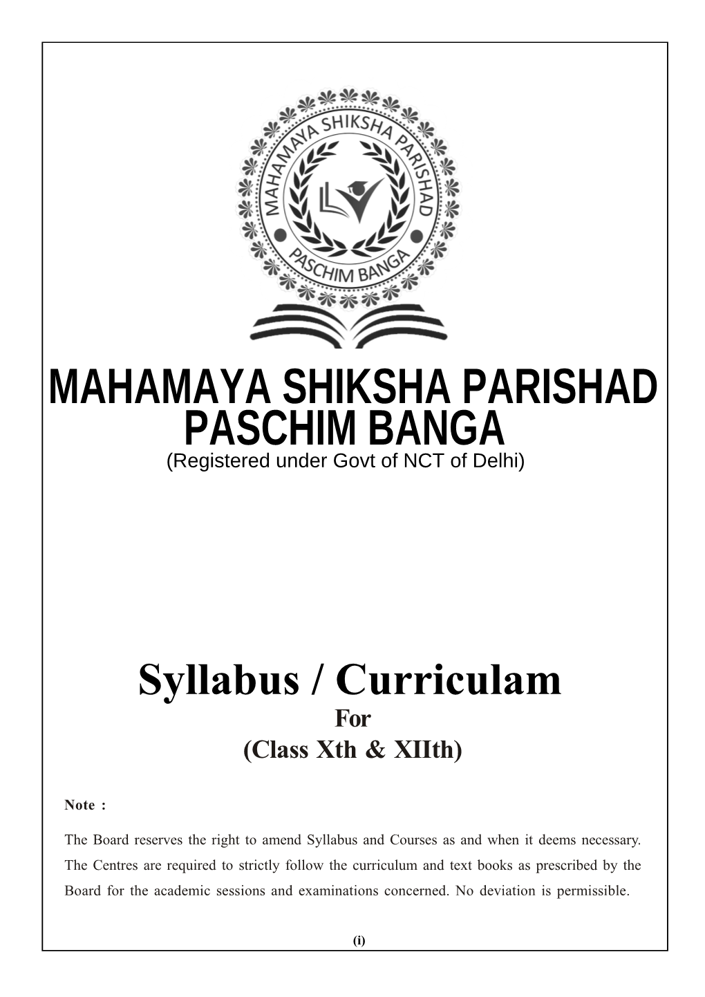 Syllabus / Curriculam for (Class Xth & Xiith)