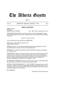 The Alberta Gazette, Part I, March 15, 1999