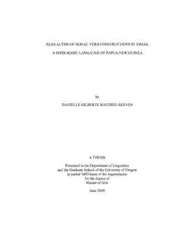 Reanalysis of Serial Verb Constructions in Yimas, a Sepik-Ramu Language Ofpapua