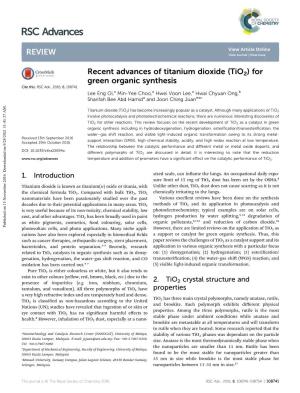 Recent Advances of Titanium Dioxide (Tio2) for Green Organic Synthesis