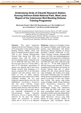 Understorey Birds of Cikaniki Research Station, Gunung Halimun-Salak National Park, West Java: Report of the Indonesian Bird Banding Scheme Training Programme