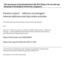 Parents Vs Peers' Influence on Teenagers' Internet Addiction And
