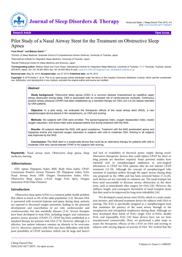 Pilot Study of a Nasal Airway Stent for the Treatment on Obstructive Sleep