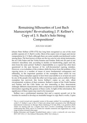 Remaining Silhouettes of Lost Bach Manuscripts? Re-Evaluating J