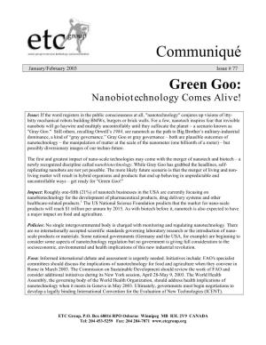 Green Goo: Nanobiotechnology Comes Alive!