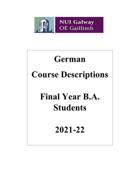 German 3Rd Arts Course Descriptions 2021-22