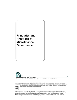Principles and Practices of Microfinance Governance