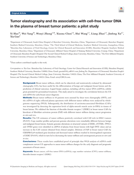 Tumor Elastography and Its Association with Cell-Free Tumor DNA in the Plasma of Breast Tumor Patients: a Pilot Study