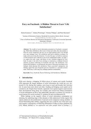 Envy on Facebook: a Hidden Threat to Users' Life Satisfaction?