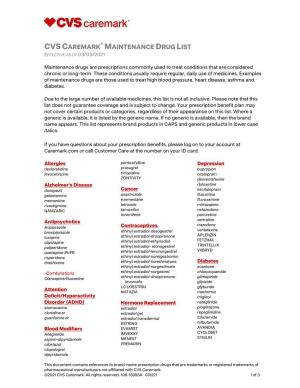 Cvs Caremark ® Maintenance Drug List