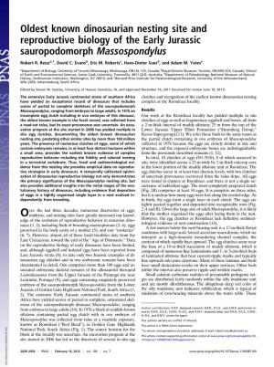 Oldest Known Dinosaurian Nesting Site and Reproductive Biology of the Early Jurassic Sauropodomorph Massospondylus