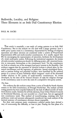 Bailiwicks, Locality, and Religion: Three Elements in an Irish Dail Constituency Election